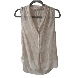 Aritzia Wilfred Silk Floral Sleeveless V-Neck Hi Lo Top Beige White, size S